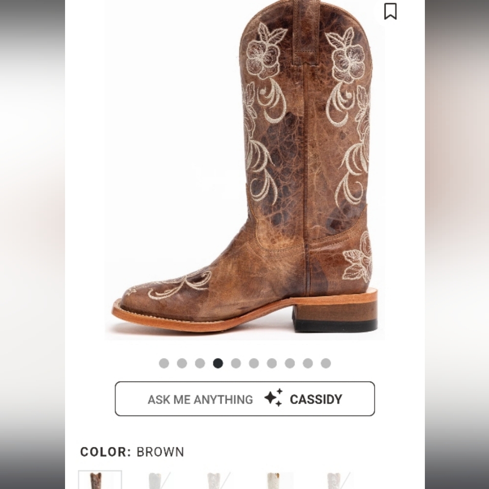 Shyanne Lasy Floral Embroider Broad Square Toe Leather Cowboy Boot Brow Women 10 - Picture 11 of 16